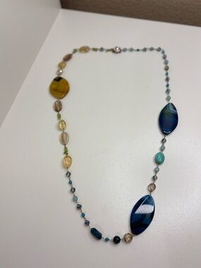 Handcrafted Boho Statement Necklace Banded Agate Turquoise Peridot Wire Wrapped